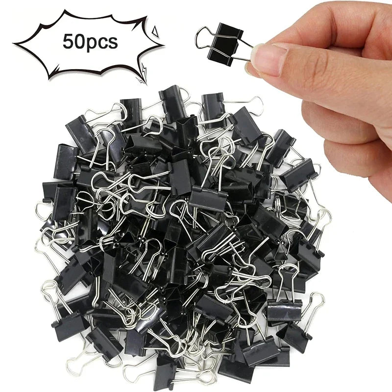 50-Pack Mini 15mm Black Binder Clips - Office Paper Supplies