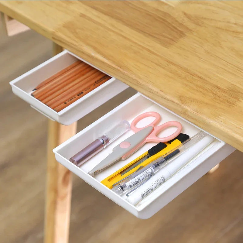 Under-Desk Self-Adhesive Hidden Storage Drawer Organizer Box