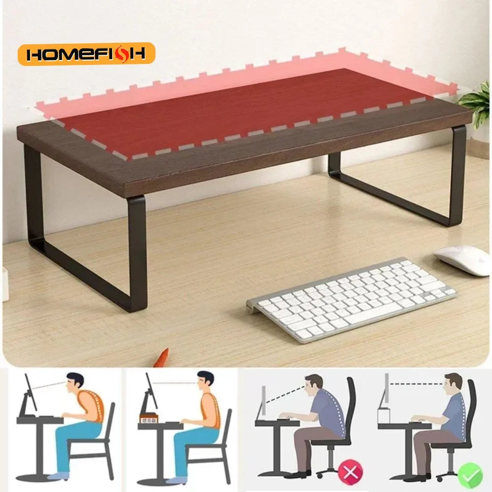 Wooden Desktop Monitor Stand Riser with Storage Rack Shelf