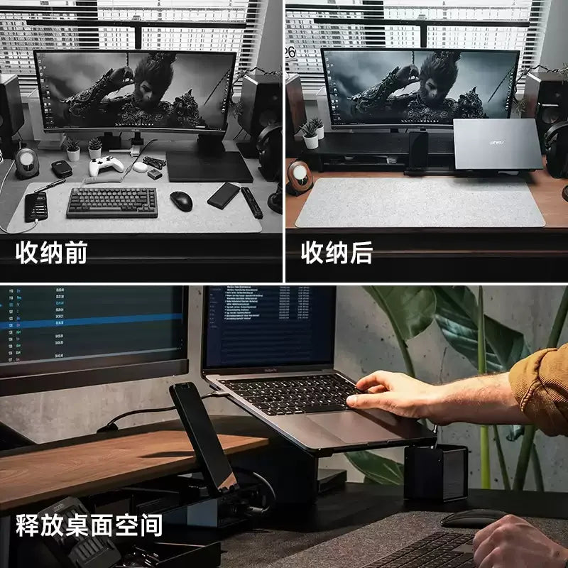 Ergonomic Modular Walnut & Aluminum Monitor Riser with Cable Management