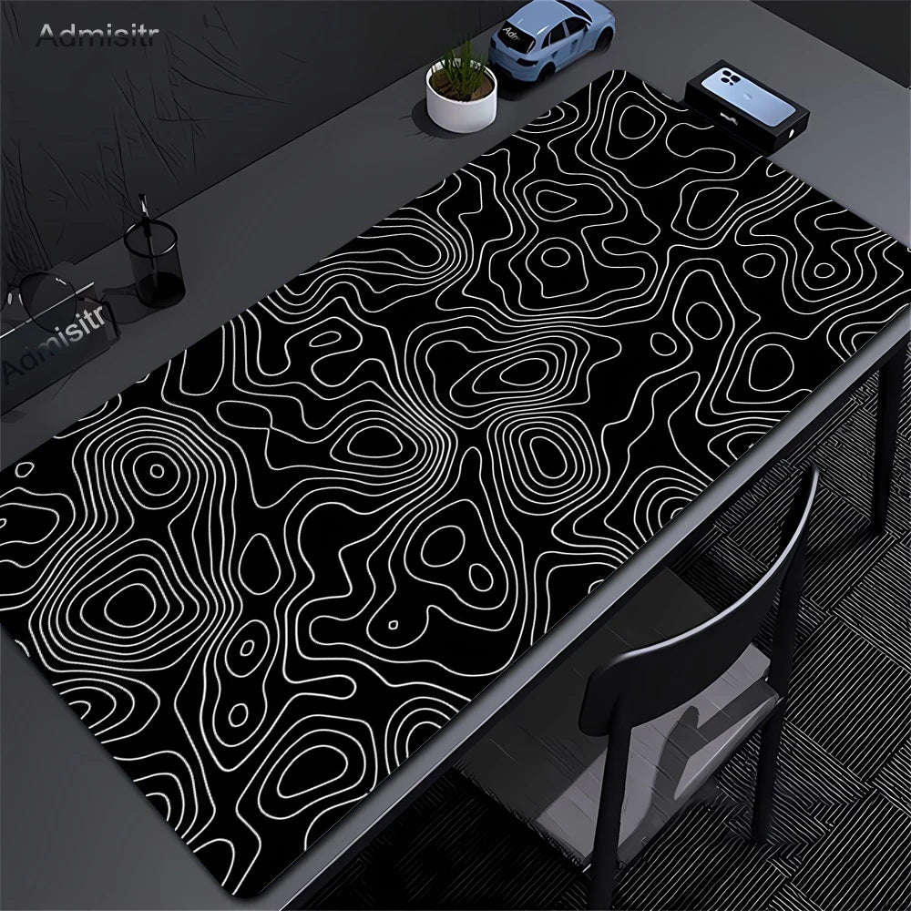 Abstract Black & White Strata Liquid XXL Extended Gaming Desk Mat