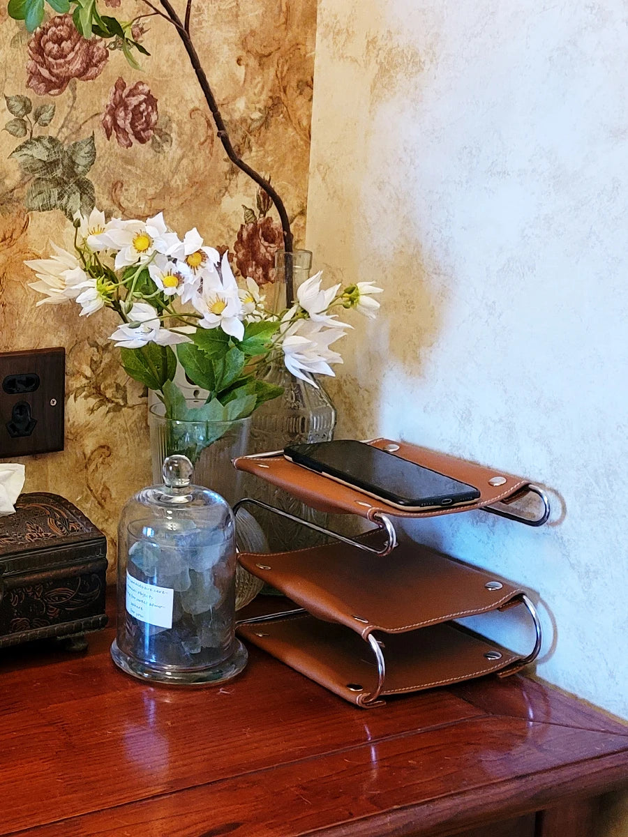 Nordic Iron & Leather Desktop Storage Tray Box Organizer