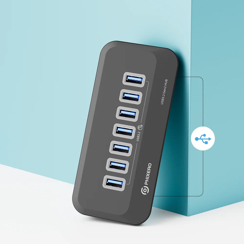 PHIXERO USB 3.2 10Gbps 7-Port Powered Docking Station Hub
