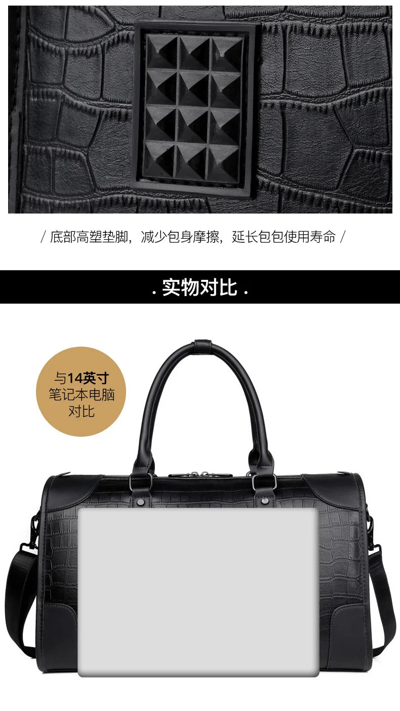 Men's Alligator-Embossed PU Leather Business Duffle Bag