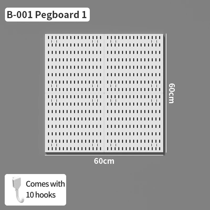 Drill-Free Wall Mount Pegboard Storage Organizer System