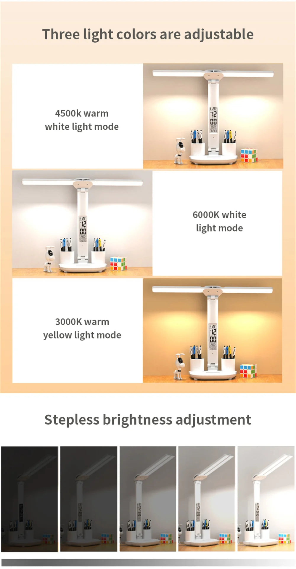 Touch-Dimmable LED Desk Lamp with Clock Calendar & Temperature Display