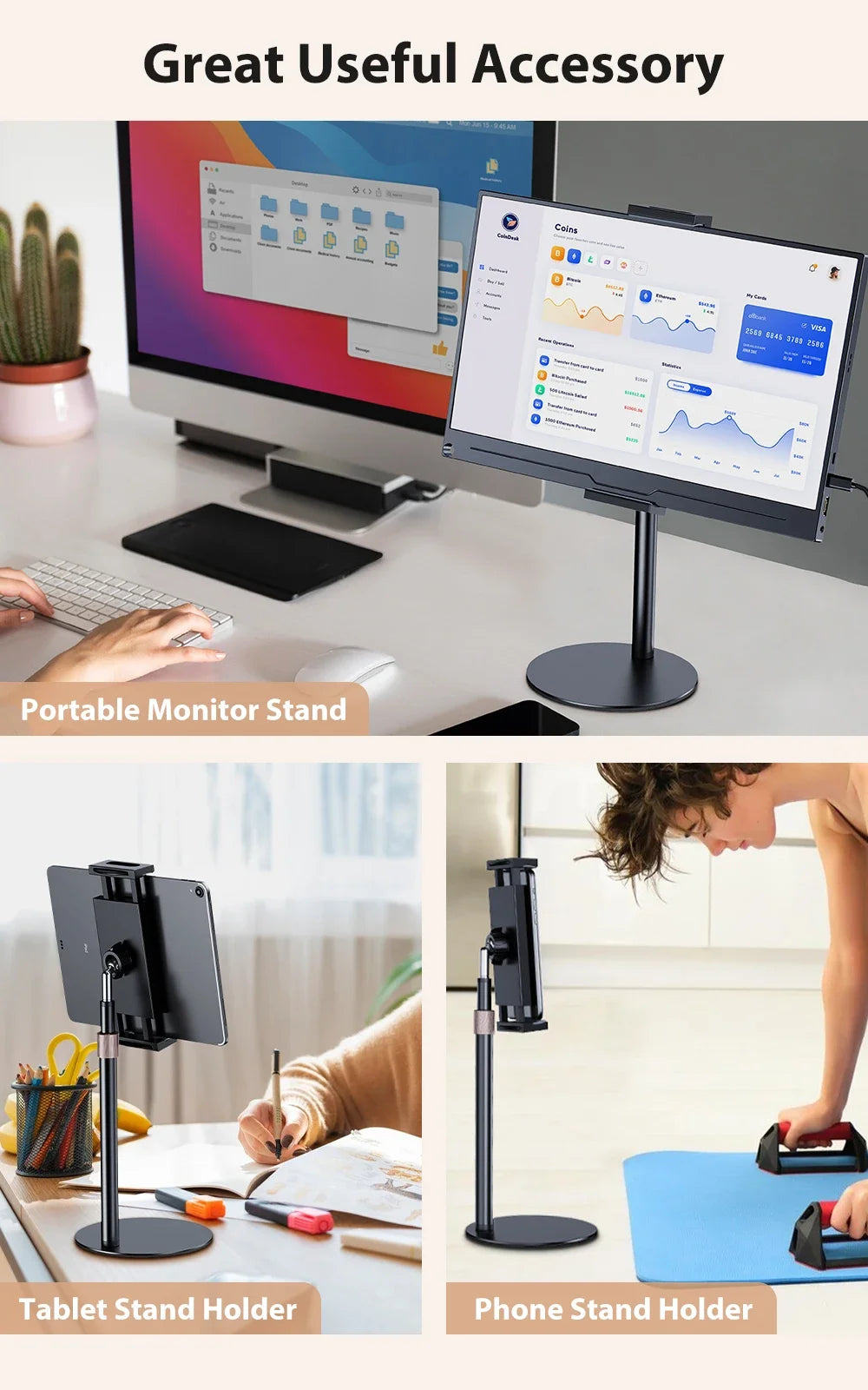 Height-Adjustable Portable Monitor & Tablet Bracket Stand