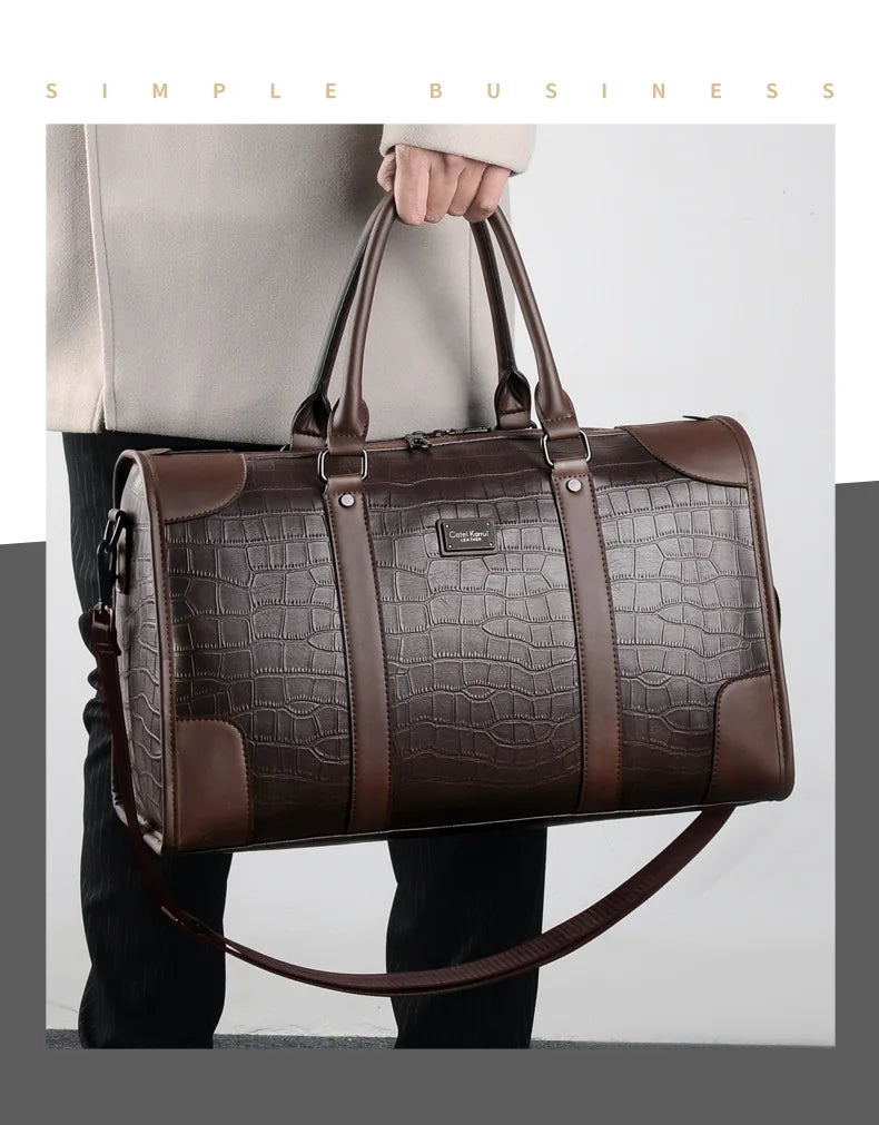 Men's Alligator-Embossed PU Leather Business Duffle Bag