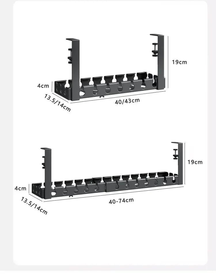 No-Drill Under-Desk Cable Storage Rack & Power Strip Holder Tray
