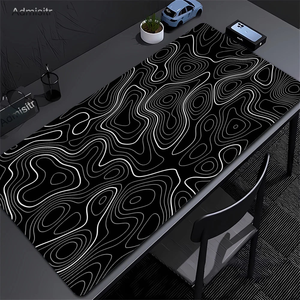 Abstract Black & White Strata Liquid XXL Extended Gaming Desk Mat