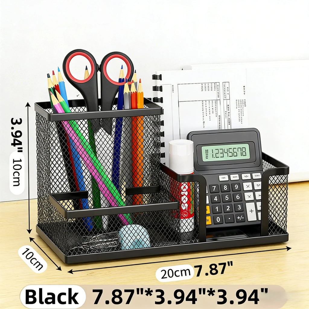 Black Mesh Wire Desk Organizer Caddy with 3 Compartments