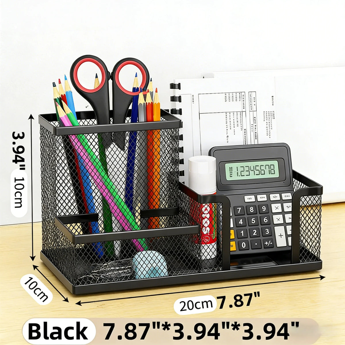 Black Mesh Wire Desk Organizer Caddy with 3 Compartments