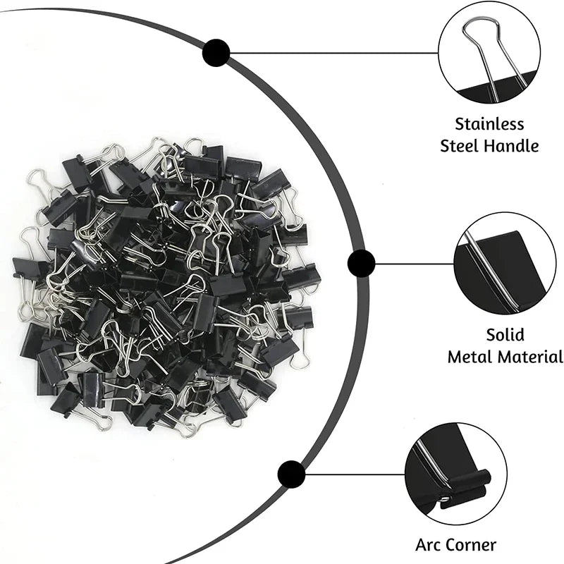 50-Pack Mini 15mm Black Binder Clips - Office Paper Supplies