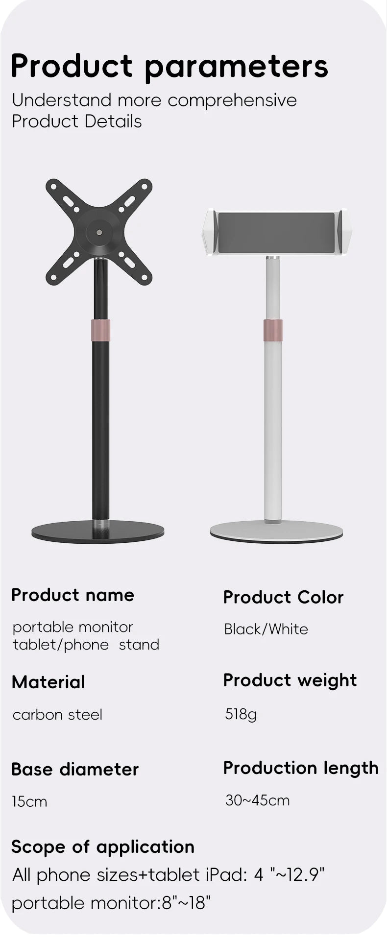 KEEPRO Height Adjustable Portable Monitor & Tablet Stand - VESA Support