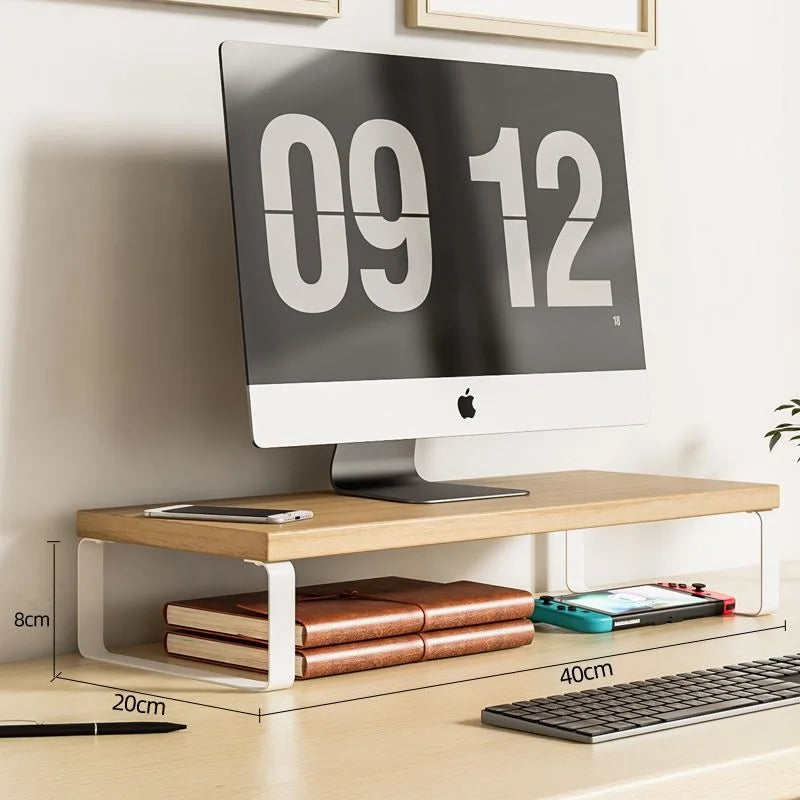 Wooden Desktop Monitor Stand Riser with Storage Rack Shelf