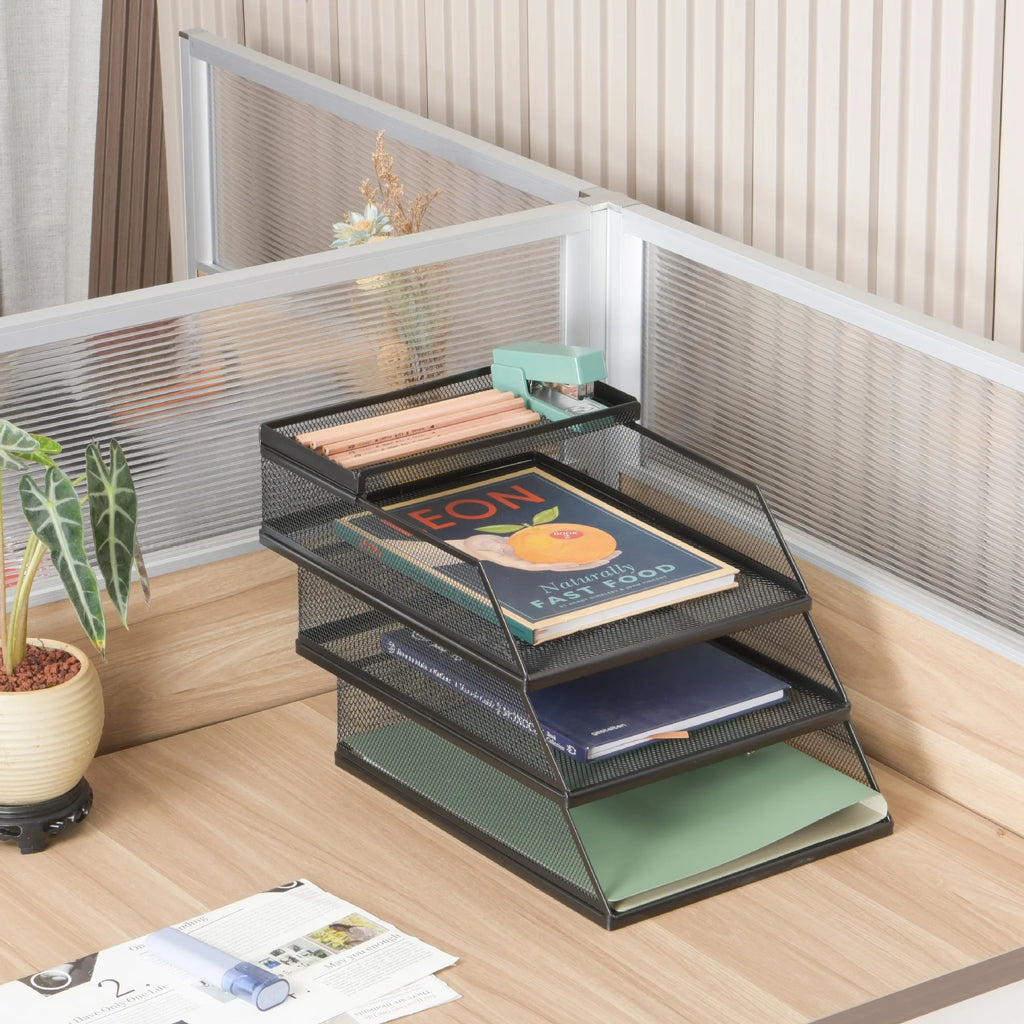 Wrought Iron Multi-Layer Stacked File Tray Desktop Storage Rack