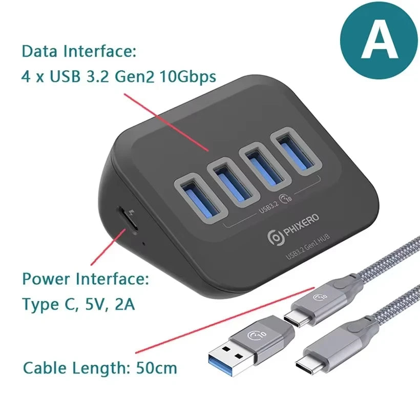 PHIXERO USB 3.2 10Gbps 7-Port Powered Docking Station Hub