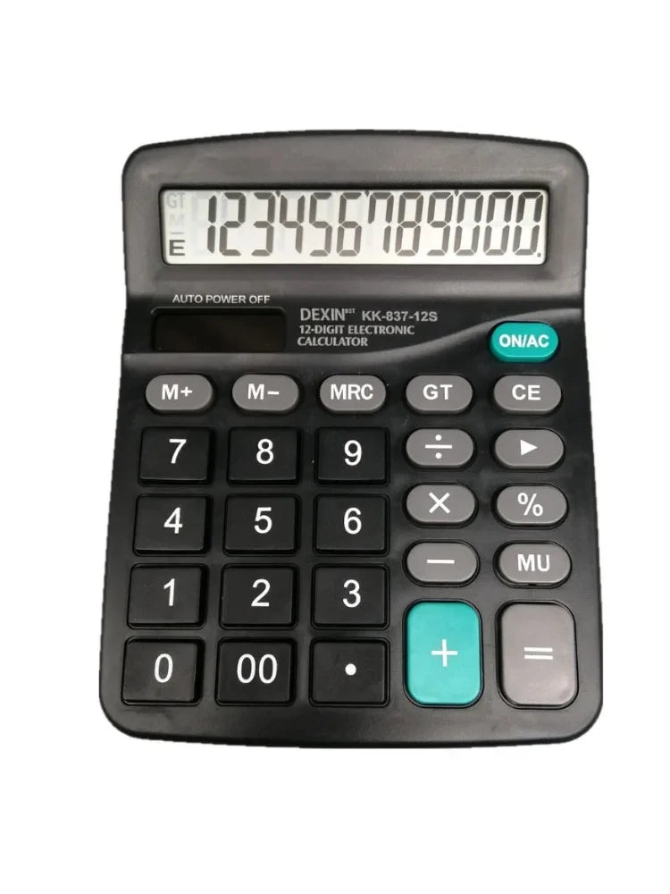 12-Digit Solar Desktop Calculator - Large LCD Display Dual Power