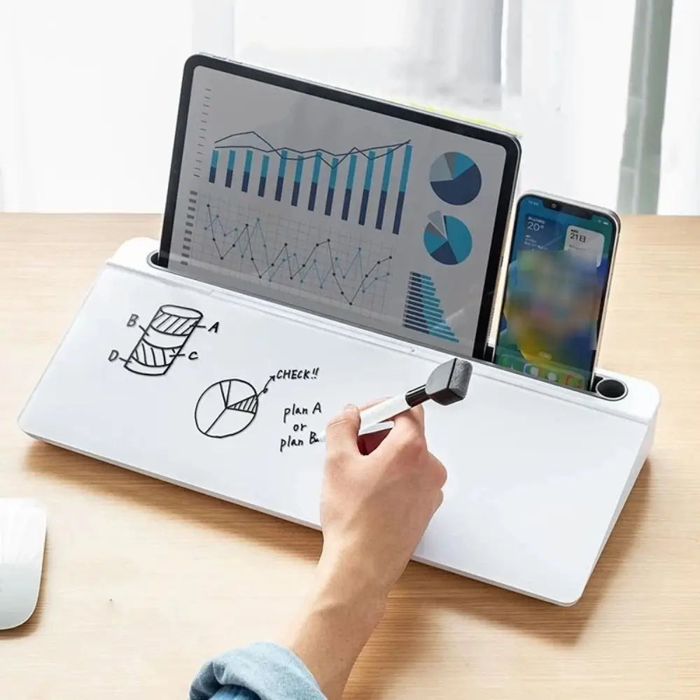 Tempered Glass Desk Whiteboard with Storage Drawer & Memo Board