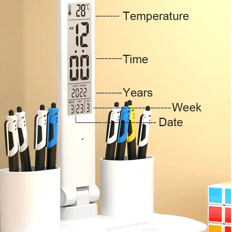 Touch-Dimmable LED Desk Lamp with Clock Calendar & Temperature Display