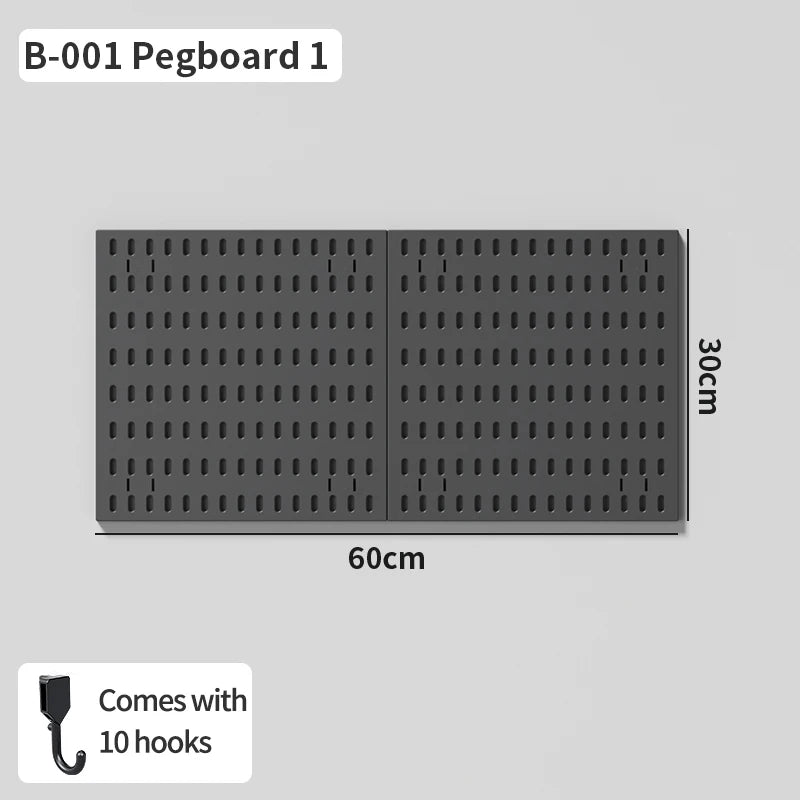 Drill-Free Wall Mount Pegboard Storage Organizer System