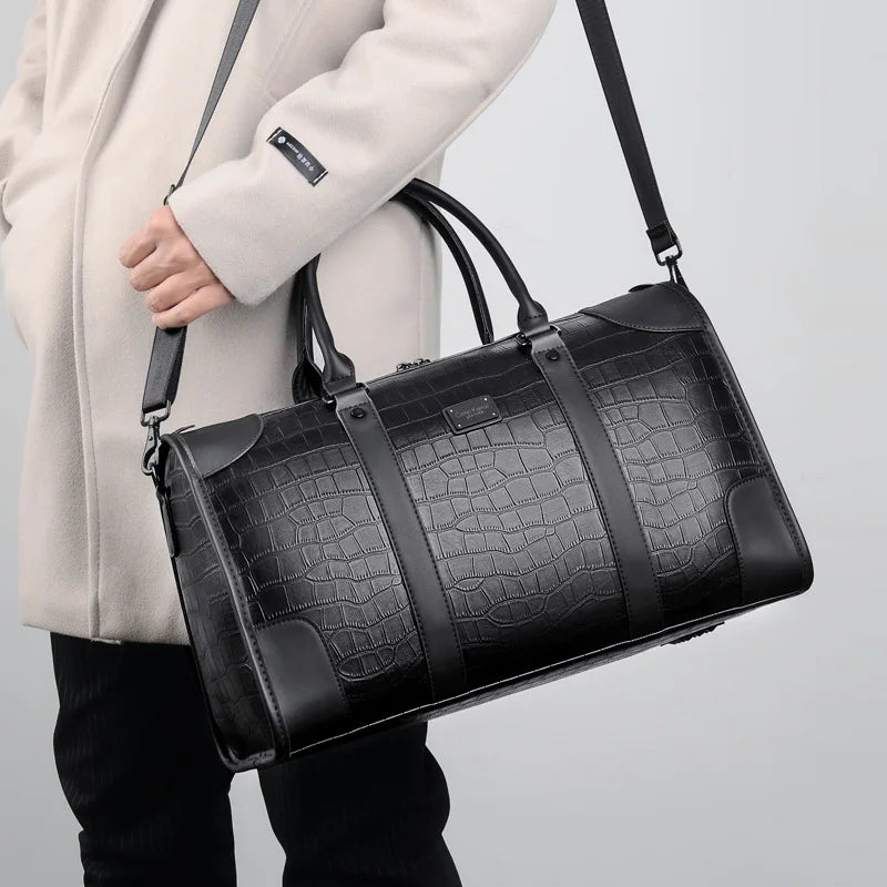 Men's Alligator-Embossed PU Leather Business Duffle Bag