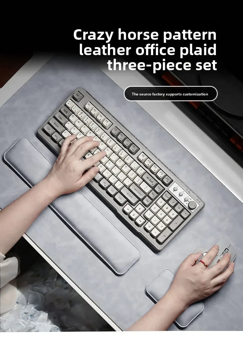 Waterproof PU Leather Desk Mat & Wrist Support Cushion Set