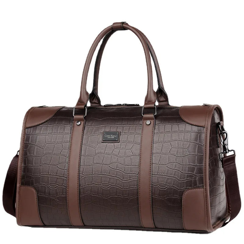 Men's Alligator-Embossed PU Leather Business Duffle Bag