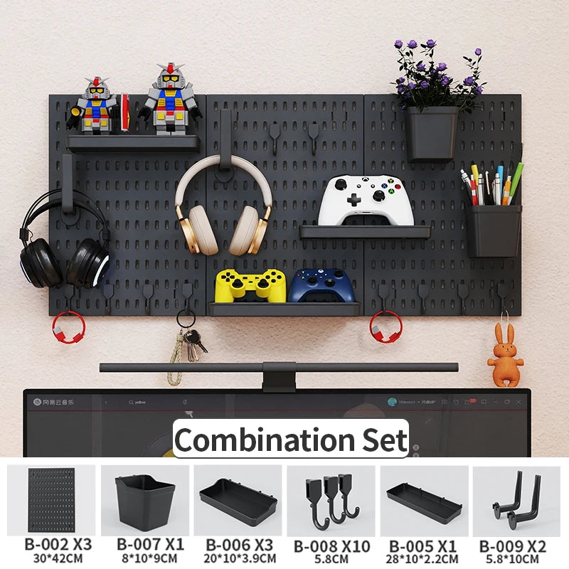 Modular Gaming Room Wall Pegboard Organizer for Controllers & Keyboards