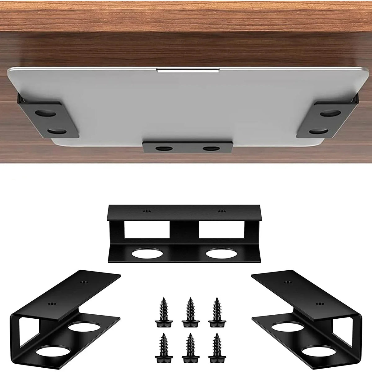 Under-Desk Metal Laptop & Mac Mini Mount Shelf Bracket