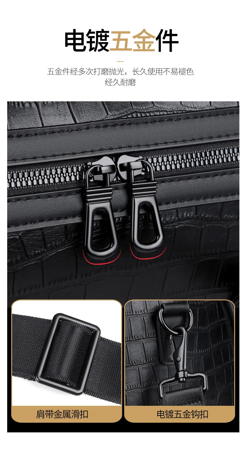 Men's Alligator-Embossed PU Leather Business Duffle Bag