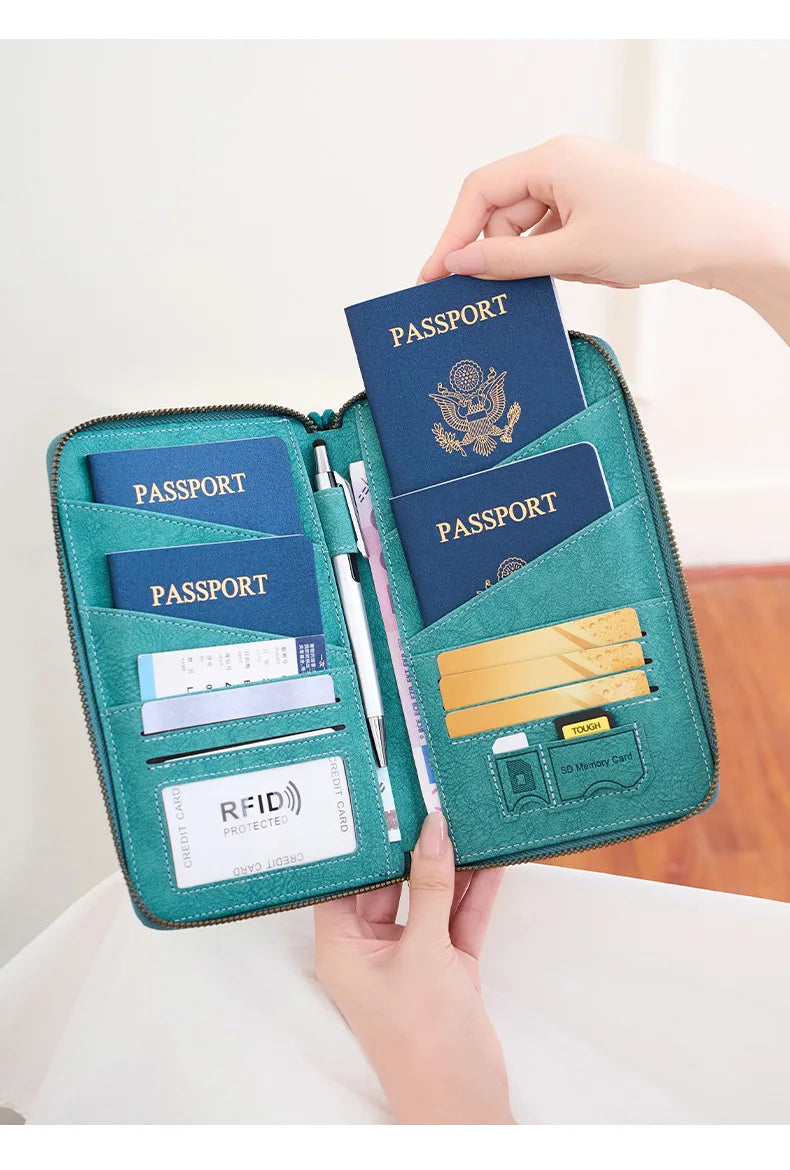Multi-Functional RFID Blocking Passport & Travel Document Organizer Wallet