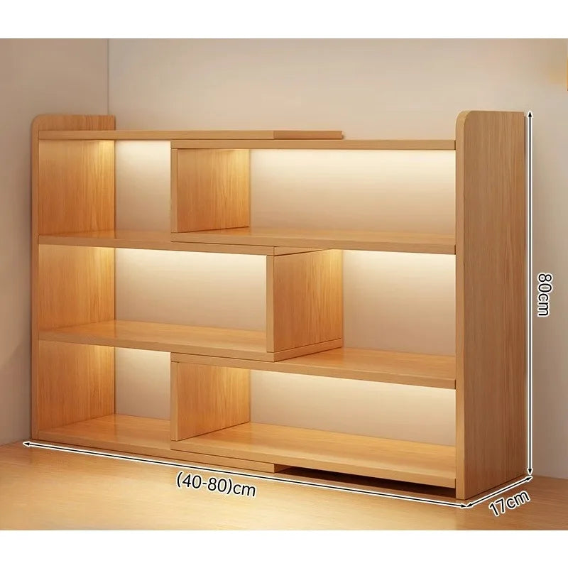 Retractable Corner Wooden Bookshelf & Desktop Storage Rack