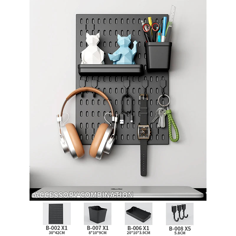 Drill-Free Wall Mount Pegboard Storage Organizer System