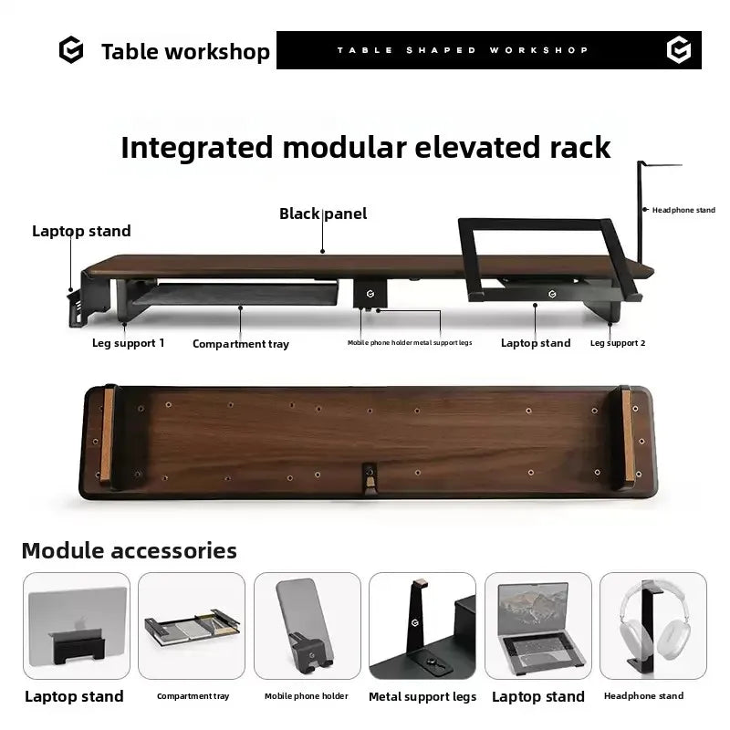Ergonomic Modular Walnut & Aluminum Monitor Riser with Cable Management