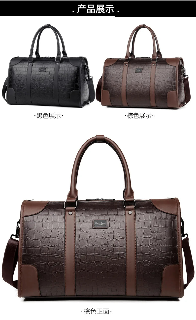 Men's Alligator-Embossed PU Leather Business Duffle Bag