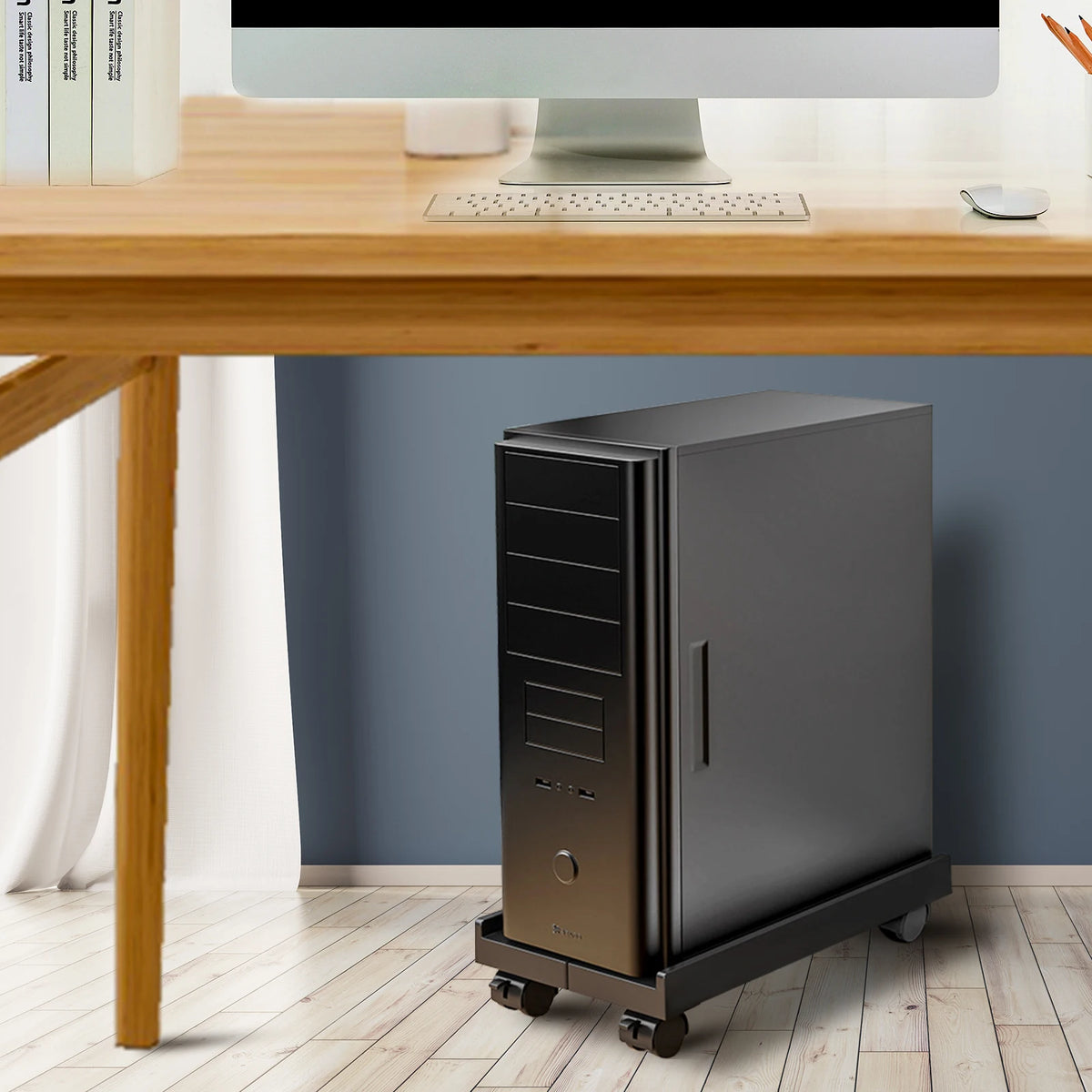 Adjustable Mobile PC Tower CPU Stand with Wheels - Rolling Under-Desk Holder