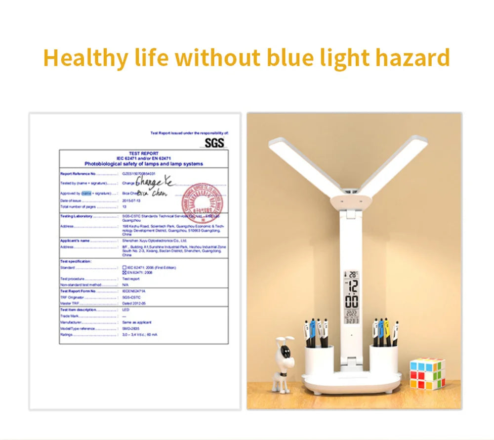 Touch-Dimmable LED Desk Lamp with Clock Calendar & Temperature Display