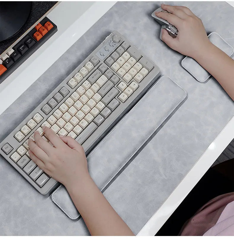 Waterproof PU Leather Desk Mat & Wrist Support Cushion Set
