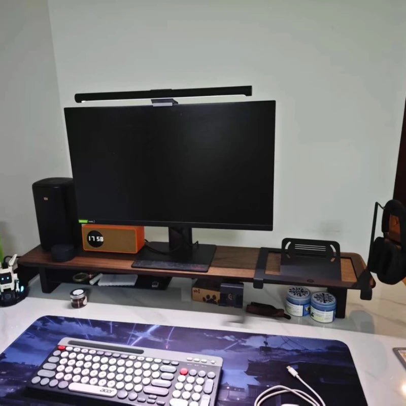Ergonomic Modular Walnut & Aluminum Monitor Riser with Cable Management