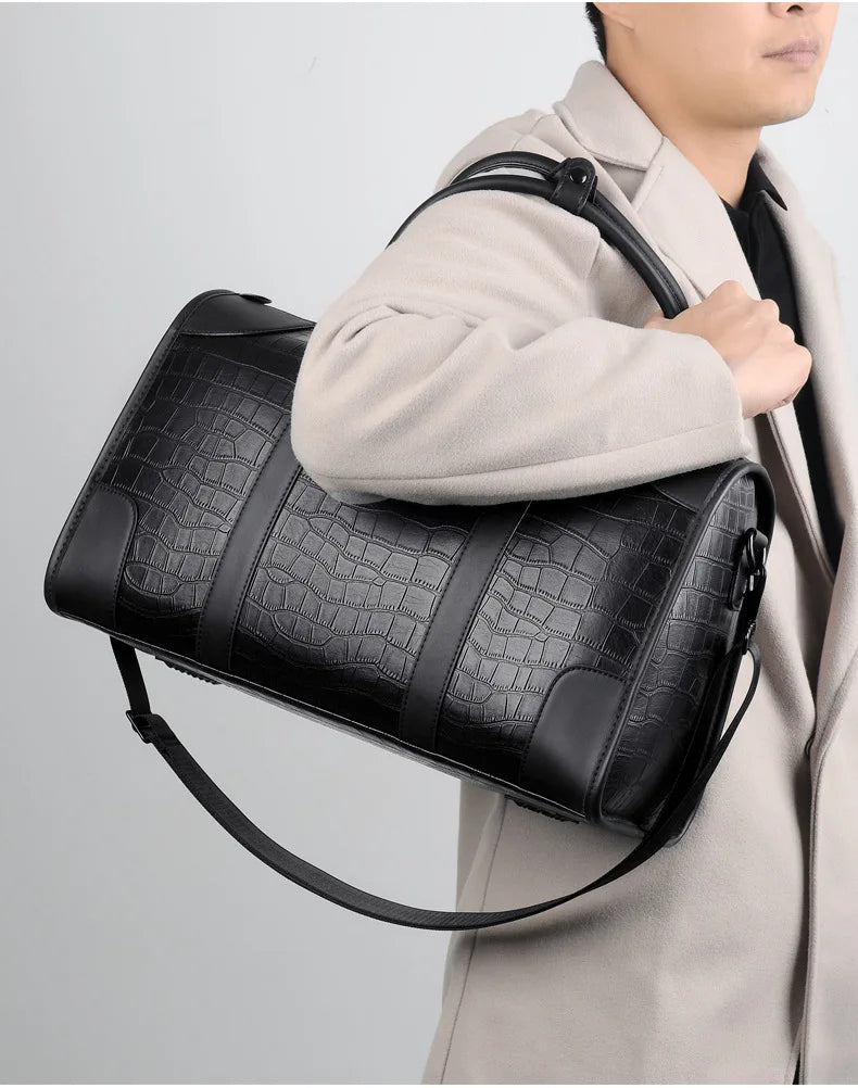 Men's Alligator-Embossed PU Leather Business Duffle Bag