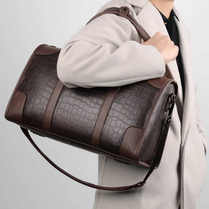 Men's Alligator-Embossed PU Leather Business Duffle Bag