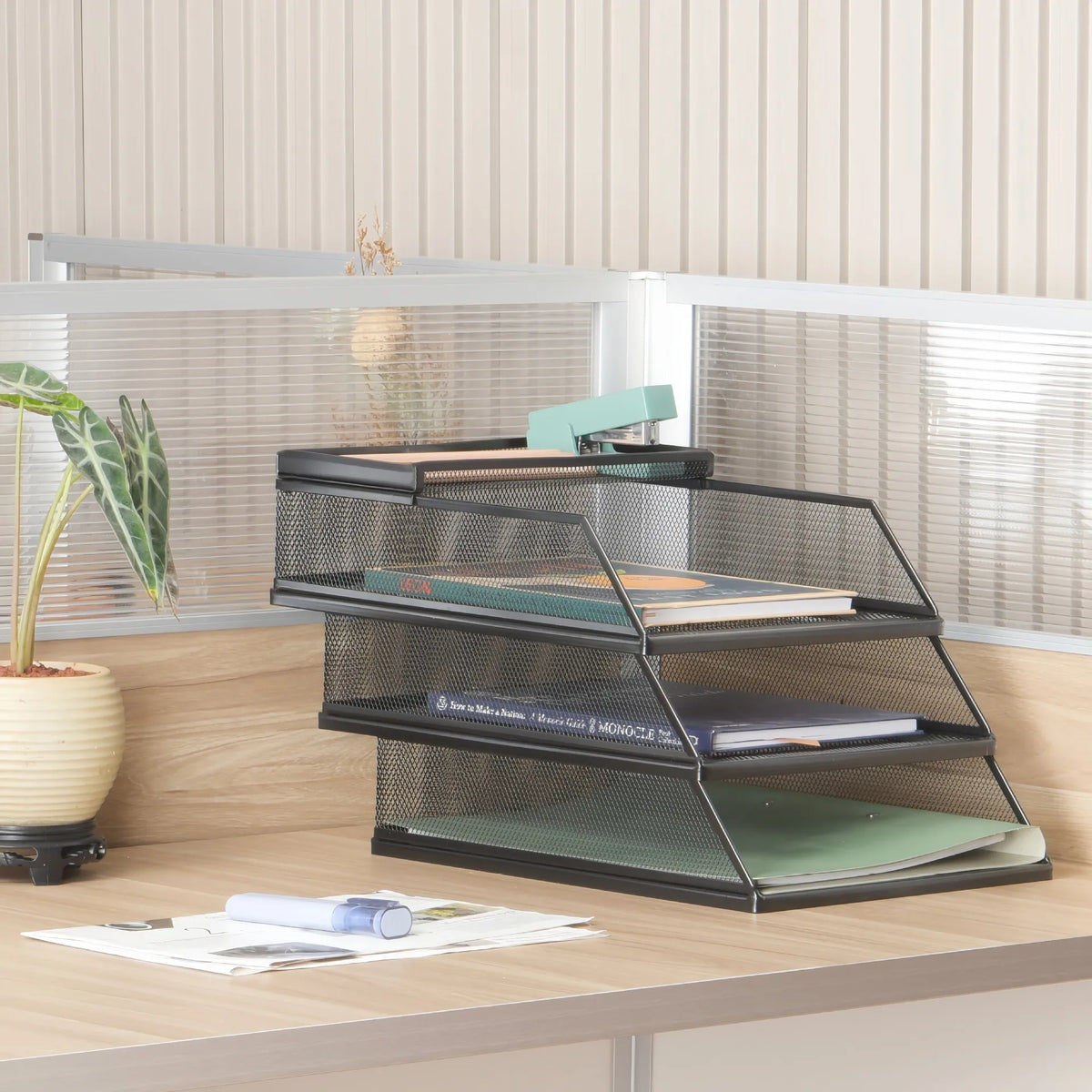 Wrought Iron Multi-Layer Stacked File Tray Desktop Storage Rack