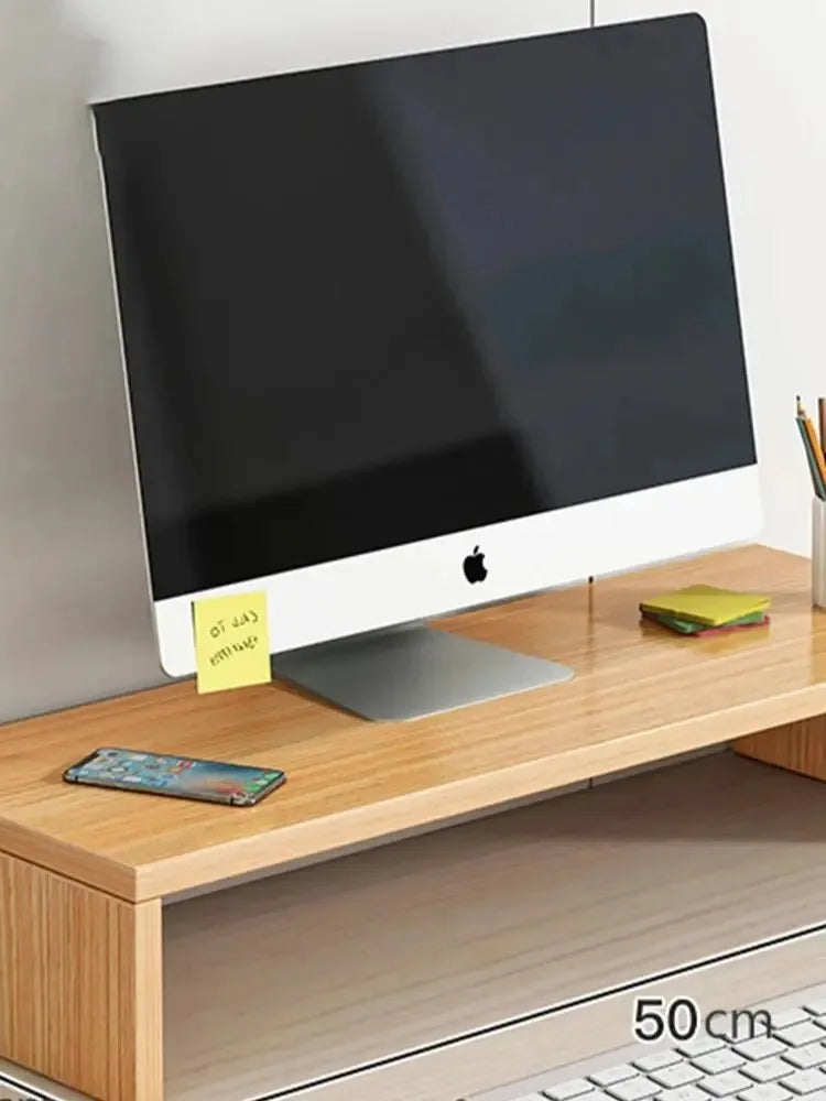 Wooden Desktop Monitor Riser Stand with Storage Shelf