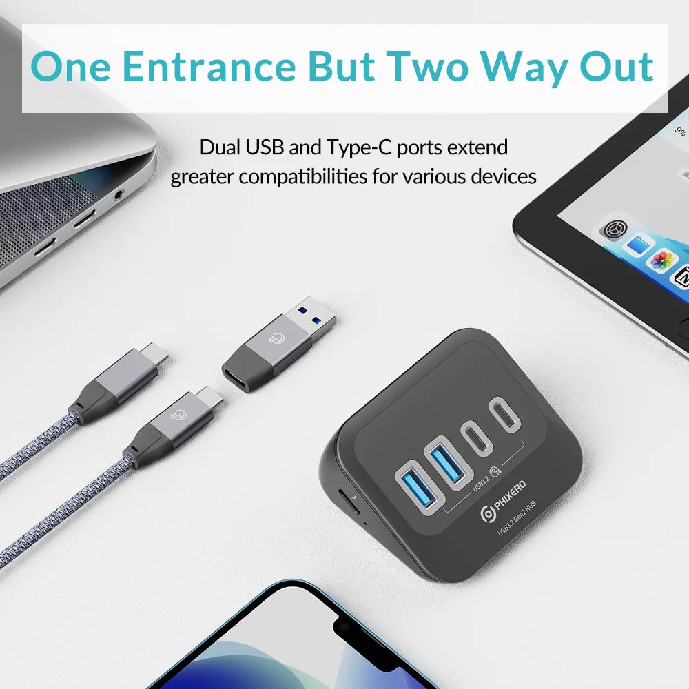 PHIXERO USB 3.2 10Gbps 7-Port Powered Docking Station Hub