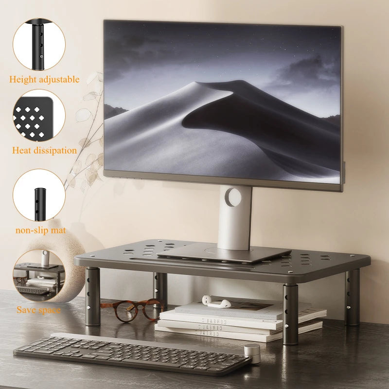 Adjustable Monitor Riser Stand with Storage Organizer Shelf