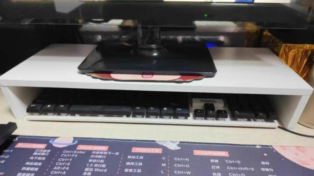 Wooden Desktop Monitor Riser Stand with Storage Shelf