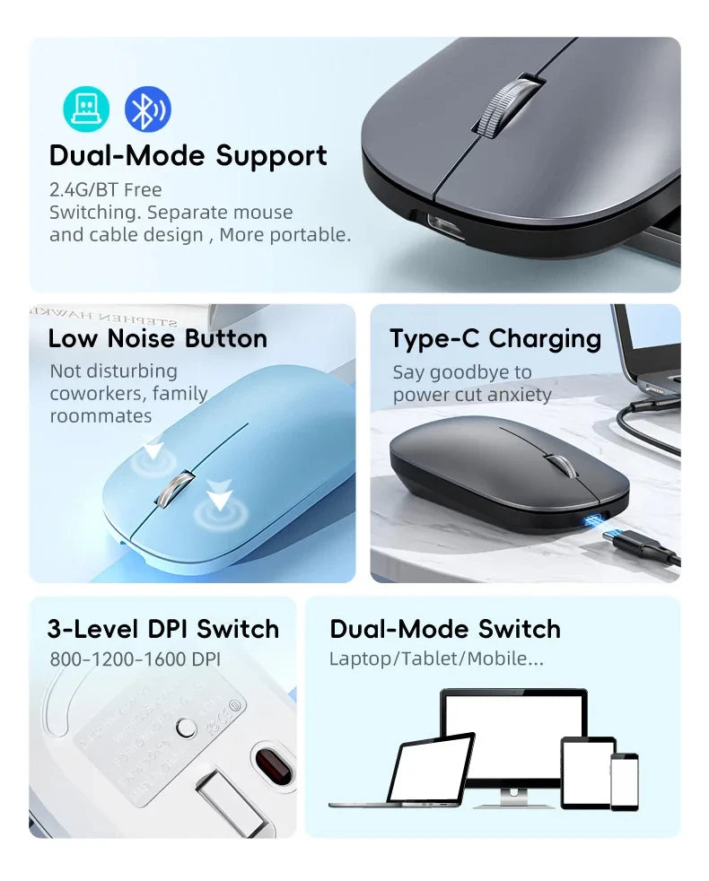 Lenovo Dual-Mode Wireless Silent Mouse - 2.4G & Bluetooth USB-C