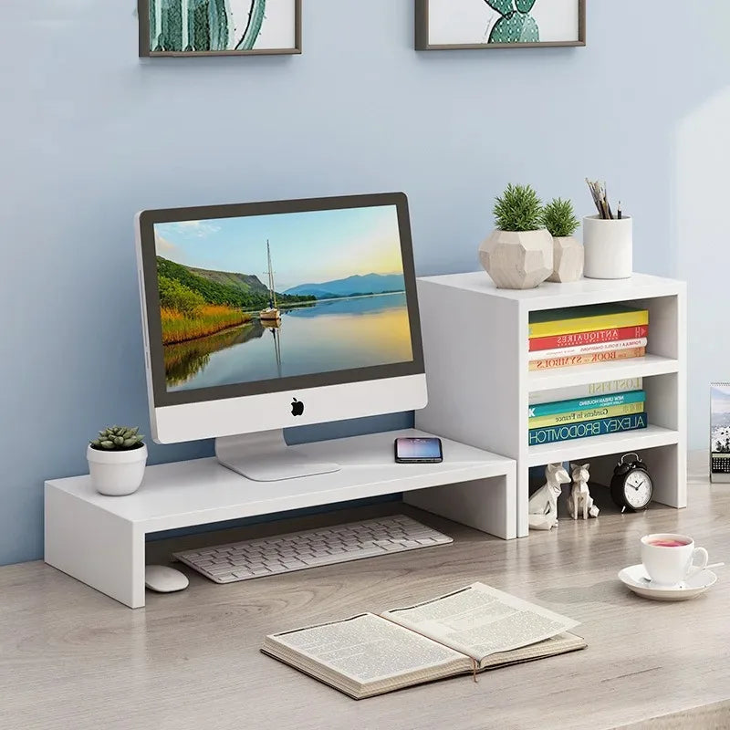 Wooden Desktop Monitor Riser Stand with Storage Shelf
