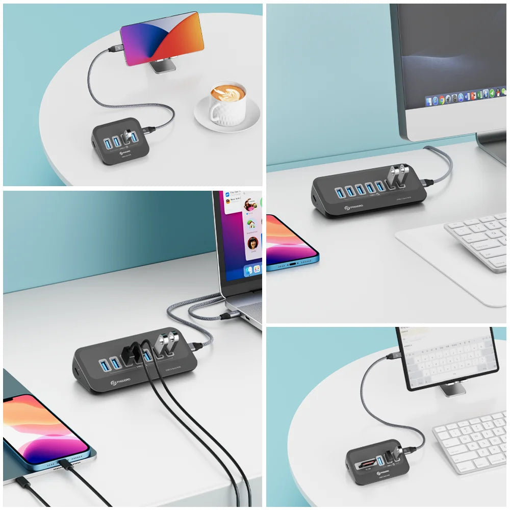 PHIXERO USB 3.2 10Gbps 7-Port Powered Docking Station Hub